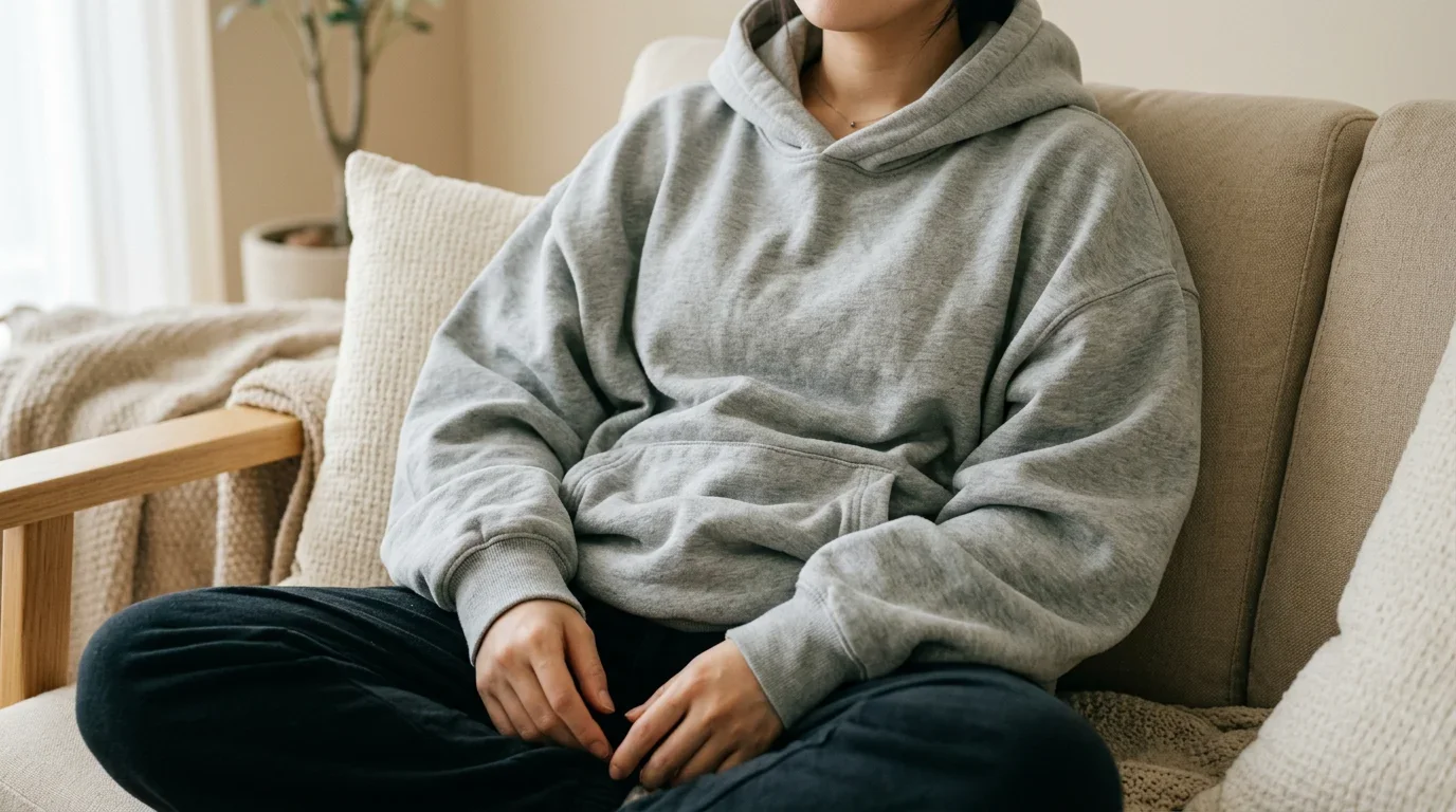 편한 옷에도 배 라인이 비치는 모습